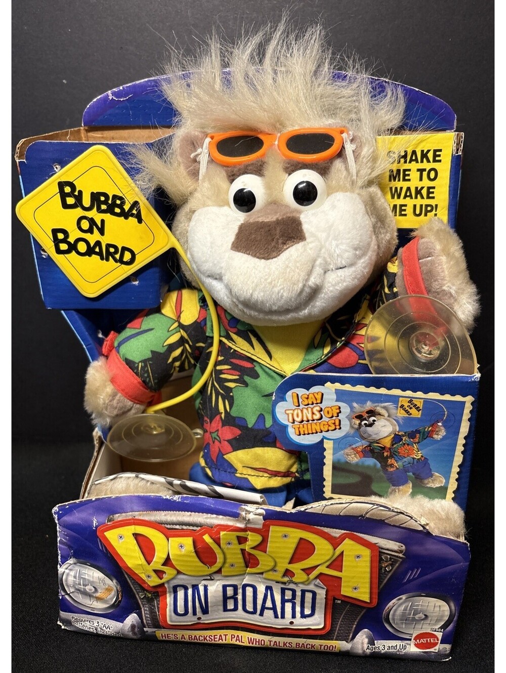 NEW NIB NOS VTG 1998 Mattel Bubba on Board Talking Bear Works Suction Cups Paws